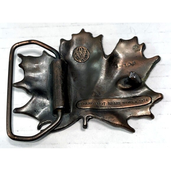 Vintage Bergamot Brass Works Maple Leaf Solid Bronze Belt Buckle 1974 Nature - Picture 4 of 7